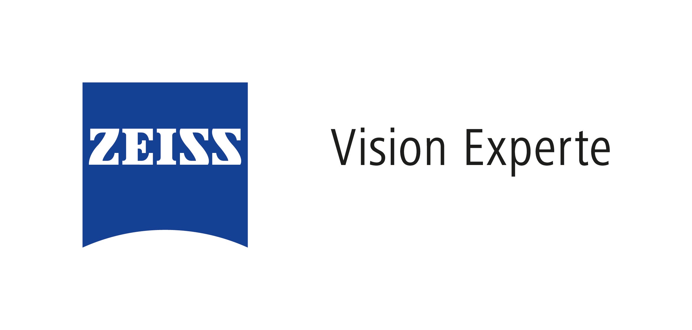 Blaues Logo mit weißer Schrift "ZEISS" neben dem Text "Vision Experte"