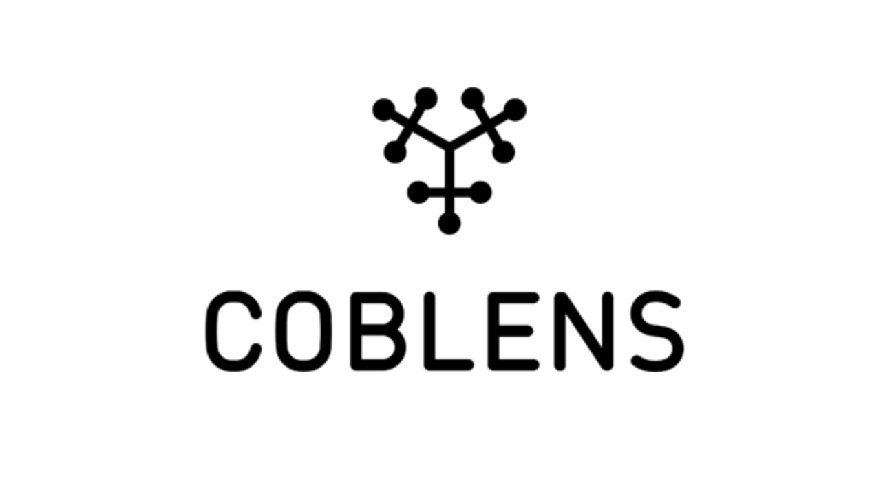 coblens Schwarz-weiße stilisierte Molekülstruktur über dem Schriftzug 'COBLENS' in Großbuchstaben.